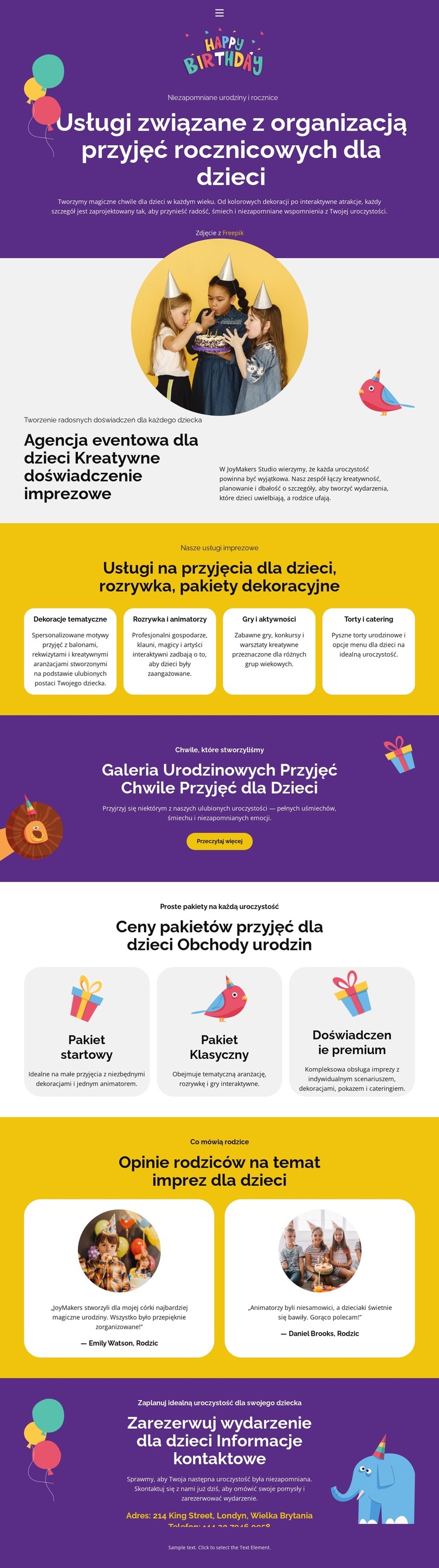 Rocznica dla dzieci Szablon witryny sieci Web
