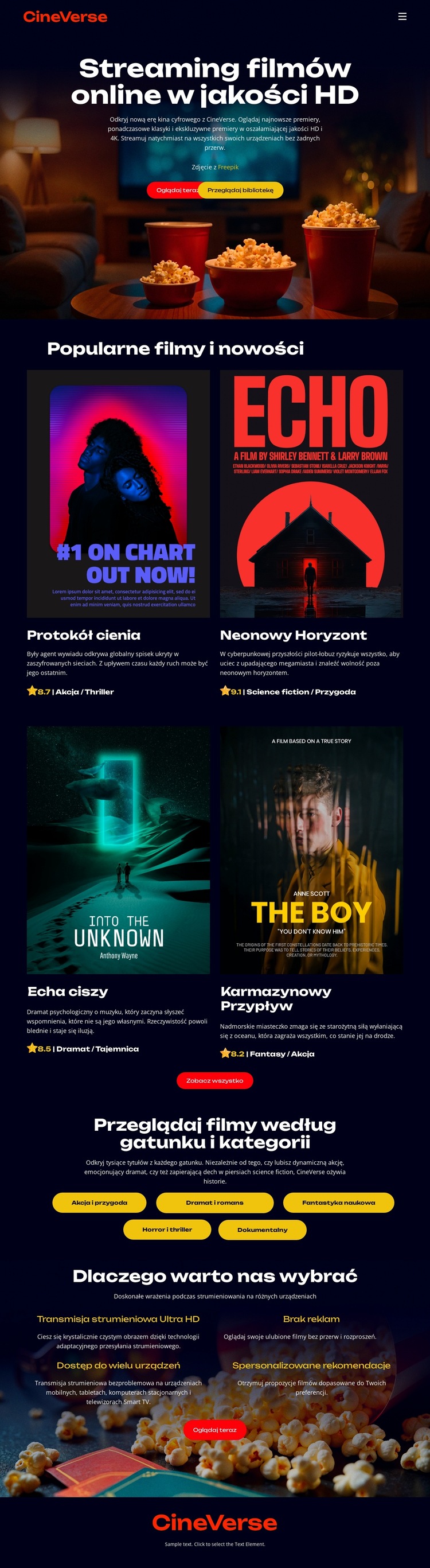 Filmy kinowe online Szablon witryny sieci Web