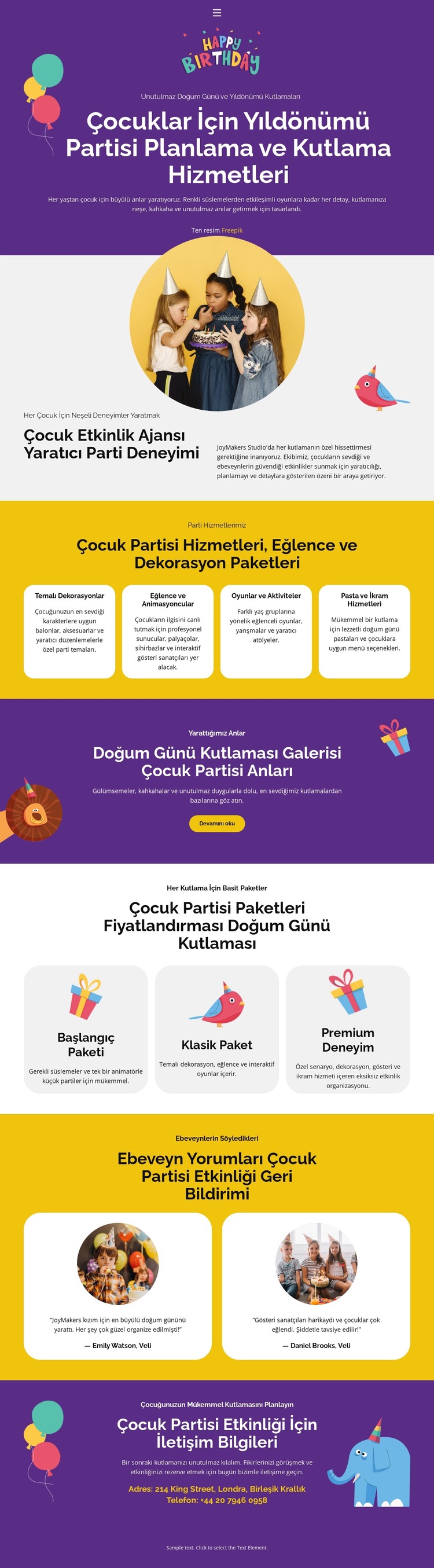 Çocukların Yıldönümü Web Sitesi Şablonu