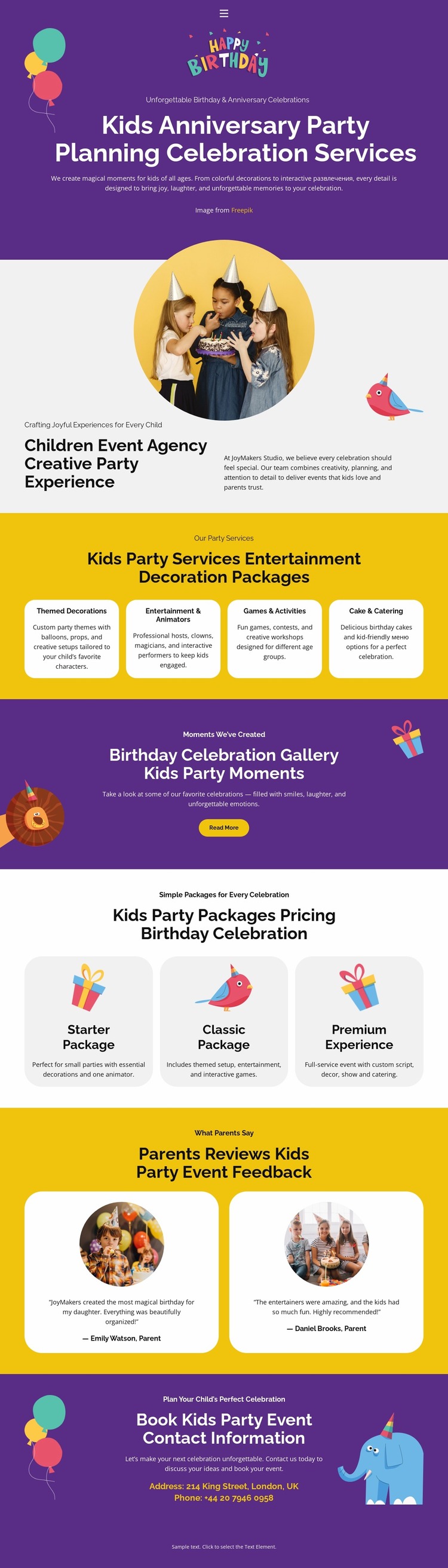 Kids Anniversary Website Mockup