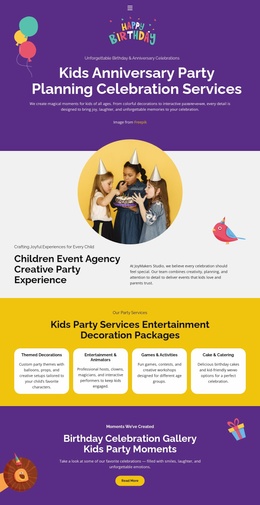 Product Landing Page For Kids Anniversary