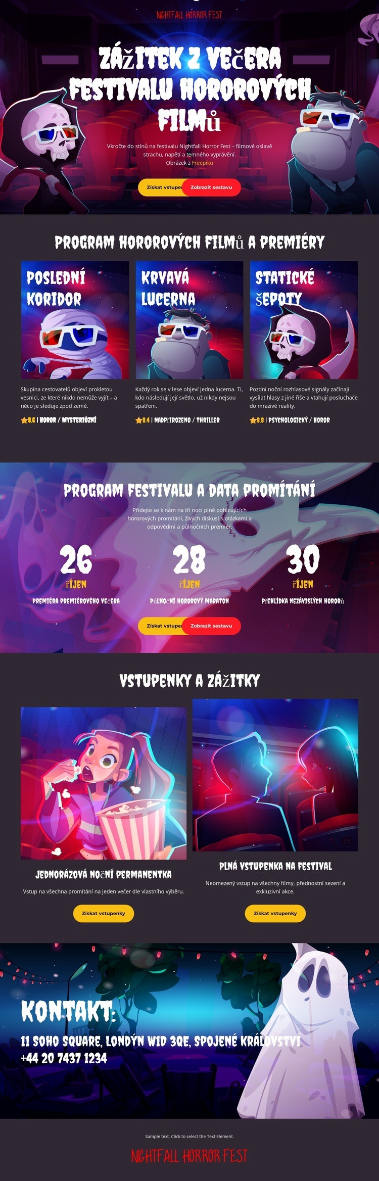Festival hororových filmů Šablona webové stránky