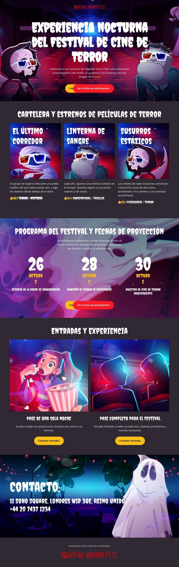 Festival de cine de terror Plantilla de una página