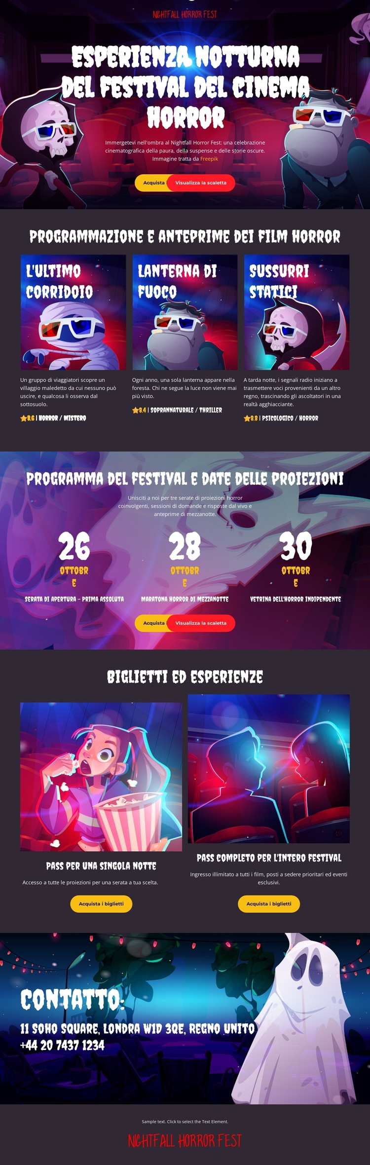 Festival del cinema horror Modello di sito Web