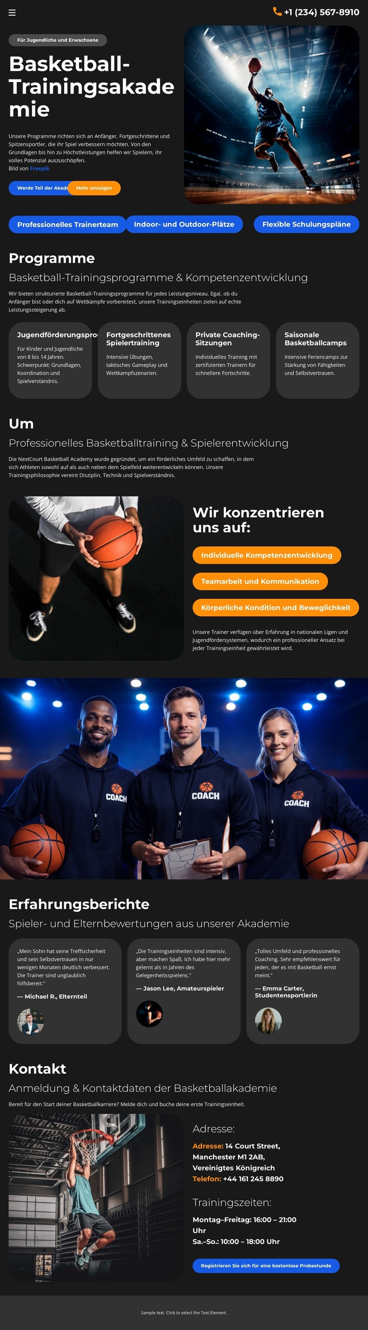 Basketball-Trainingsschule Website-Vorlage