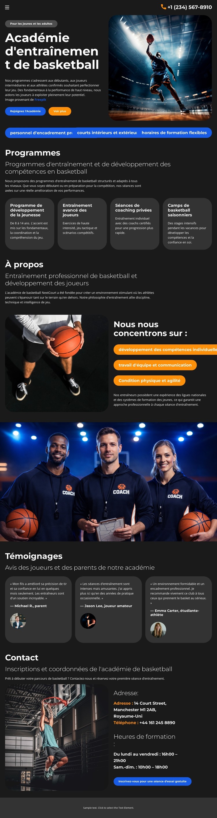 École d'entraînement de basketball Modèle CSS