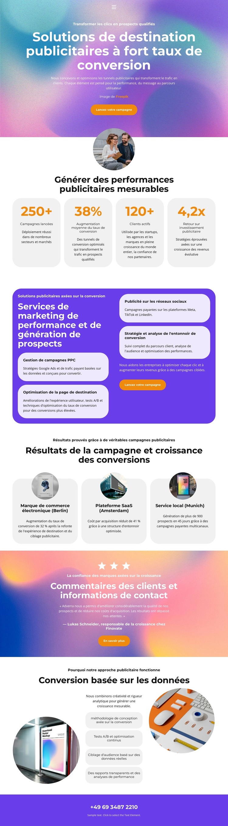 Page d'arrivée de l'entonnoir marketing Modèle de site Web