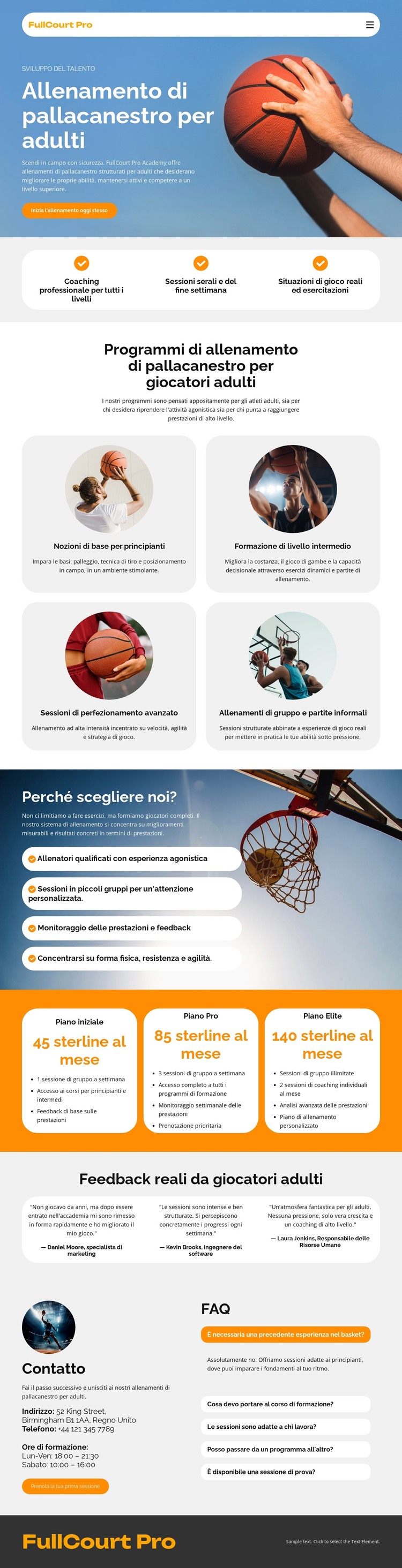 Allenamento di pallacanestro per adulti Modello HTML