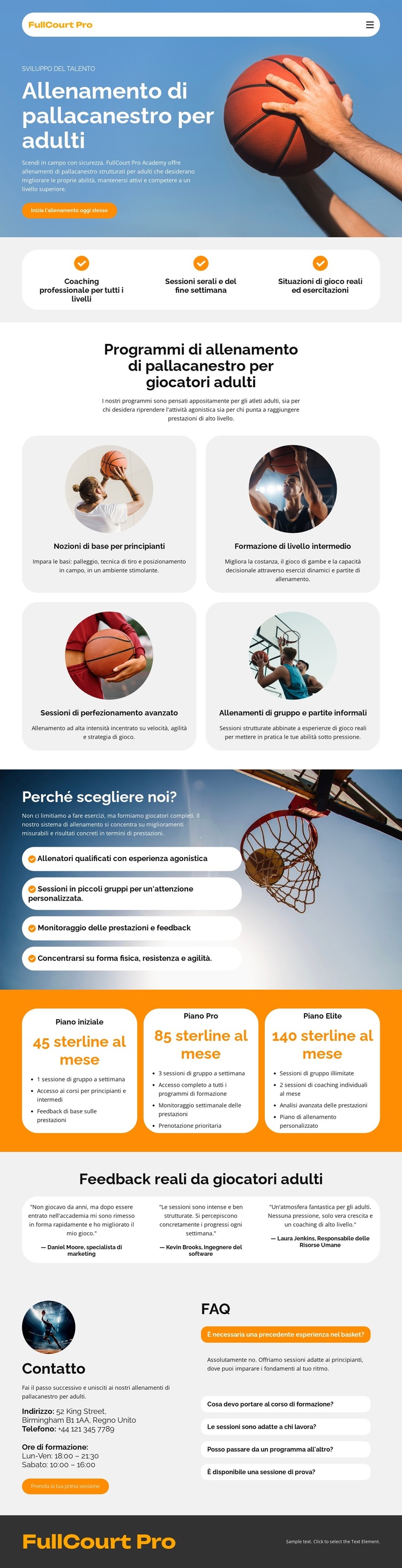 Allenamento di pallacanestro per adulti Modello di sito Web