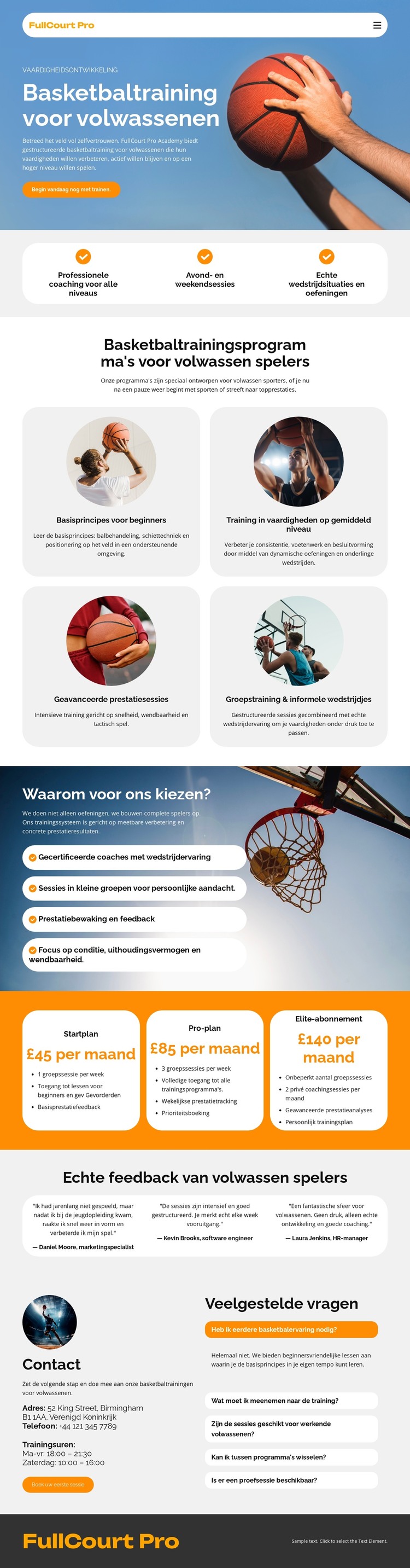 Basketbaltraining voor volwassenen HTML-sjabloon