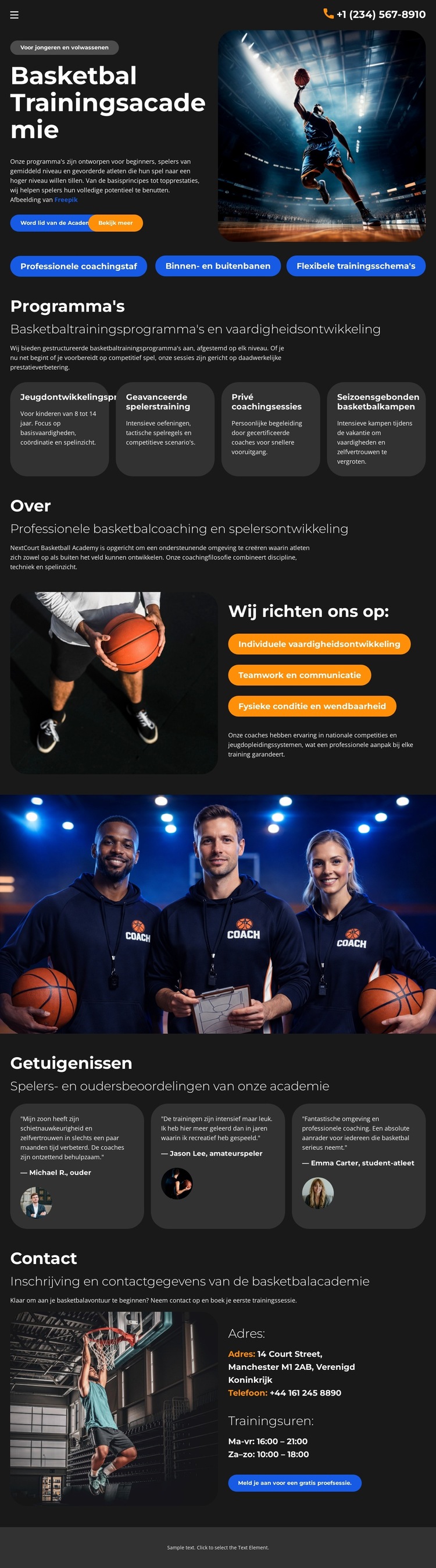 Basketbal Training School Website sjabloon