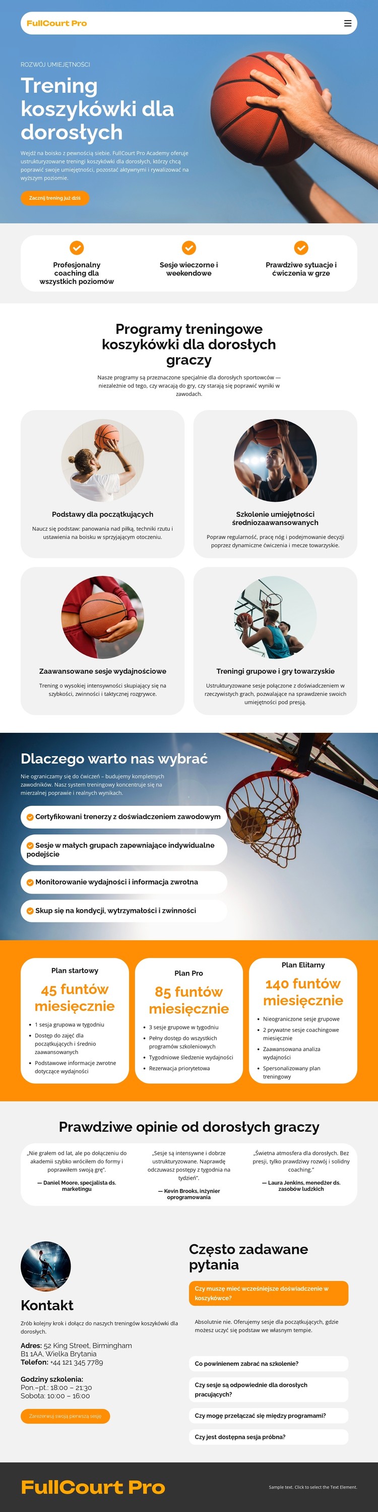 Trening koszykówki dla dorosłych Szablon CSS