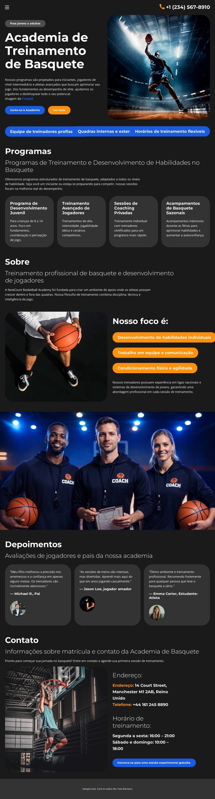 Escola de Treinamento de Basquete Template CSS