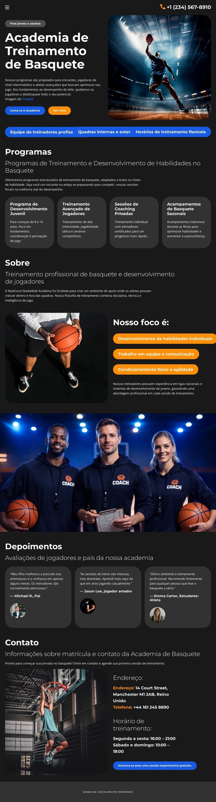 Escola de Treinamento de Basquete Modelo HTML