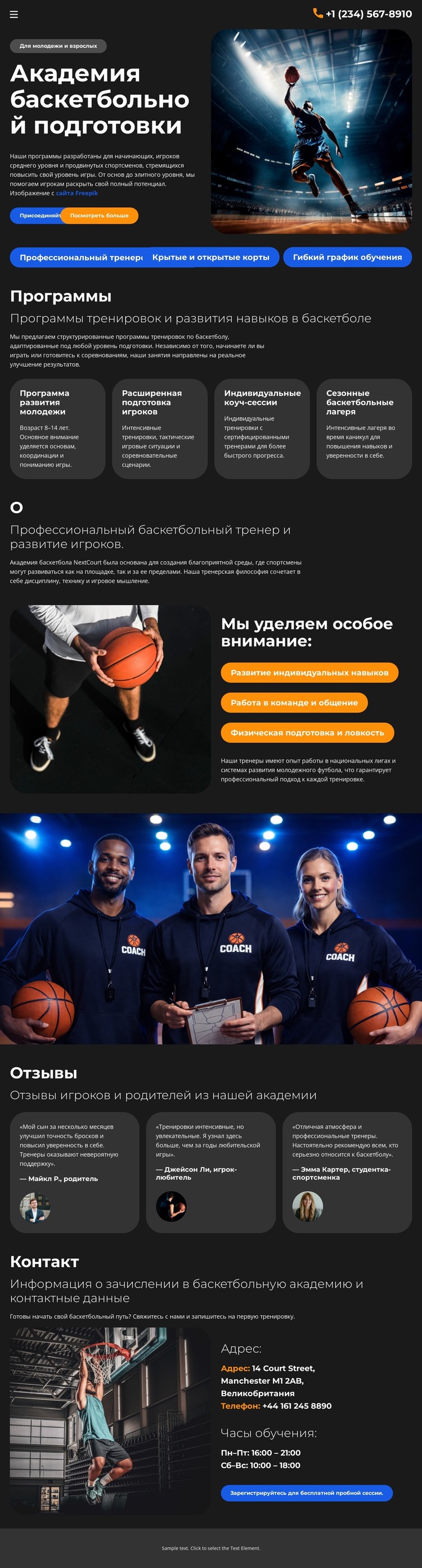 Школа баскетбольной подготовки CSS шаблон