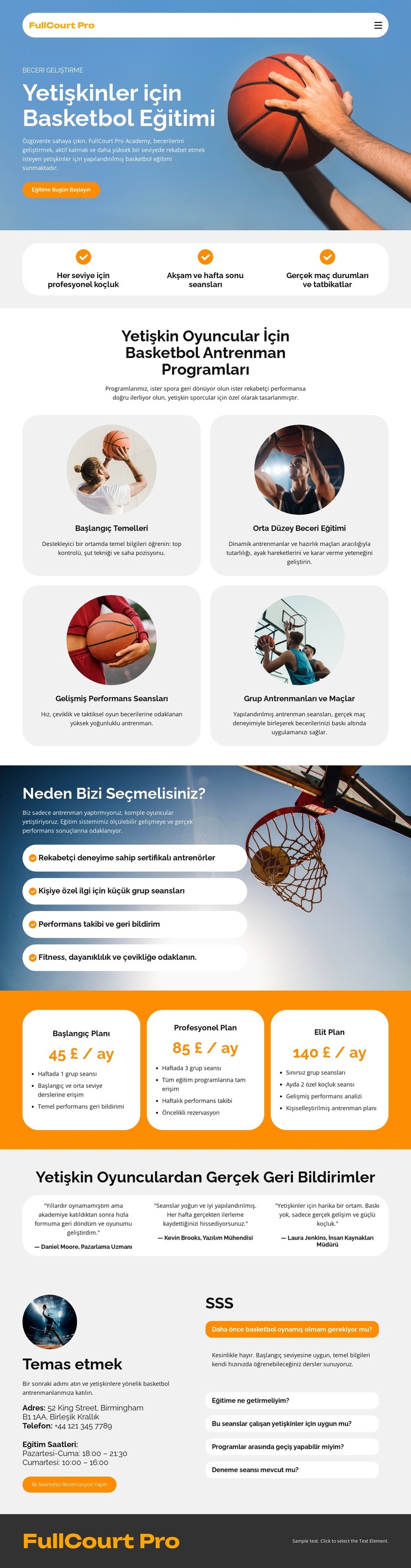 Yetişkinler için Basketbol Eğitimi HTML Şablonu