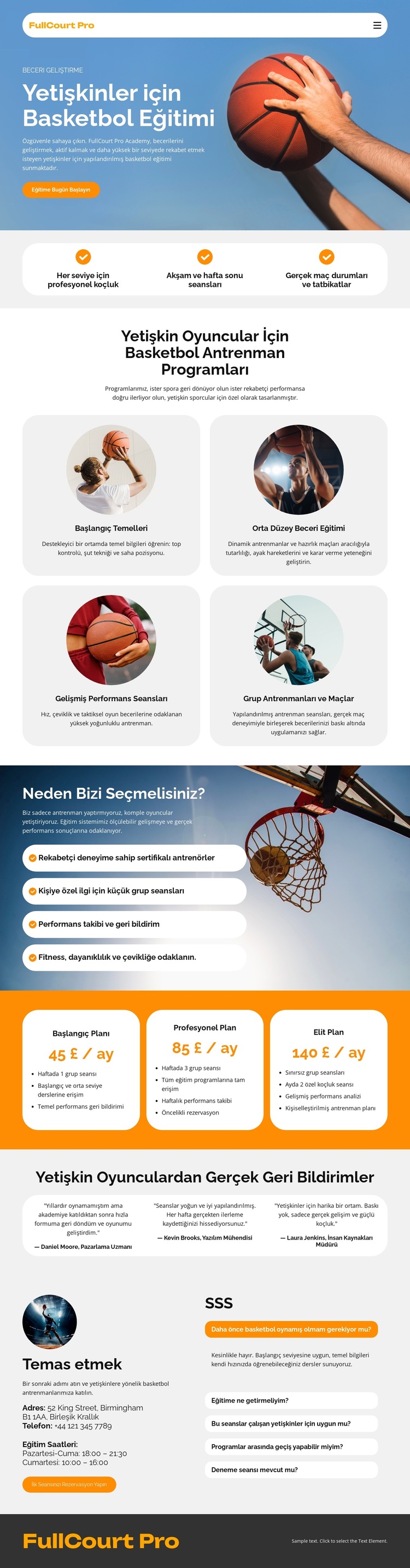 Yetişkinler için Basketbol Eğitimi WordPress Teması