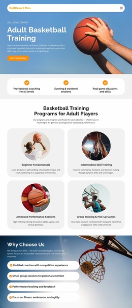 Adult Basketball Training - Professional Website Design