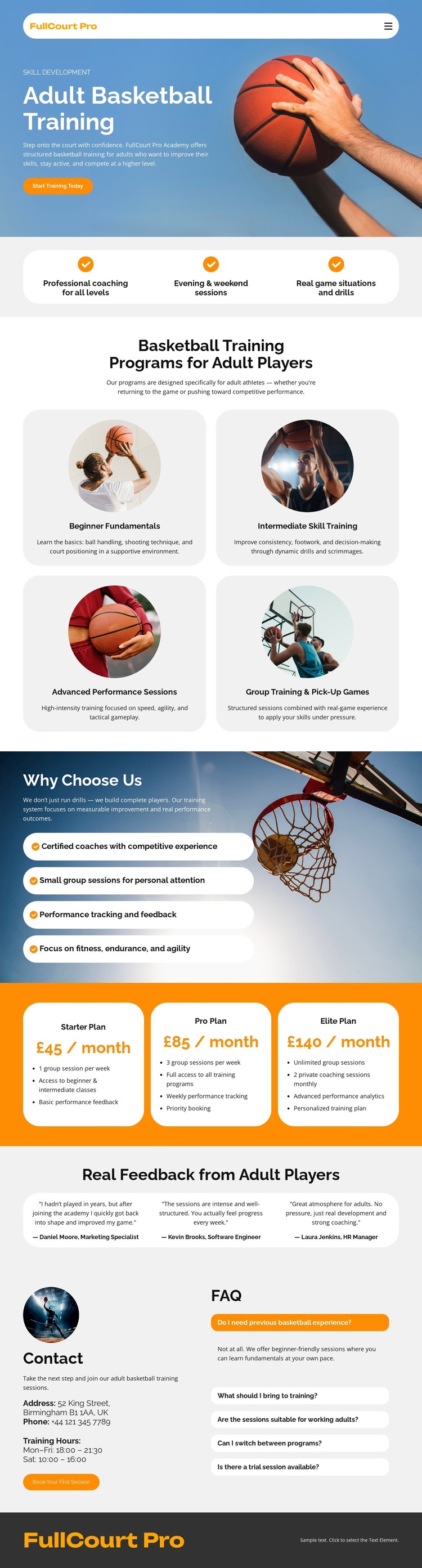 Adult Basketball Training WordPress Theme
