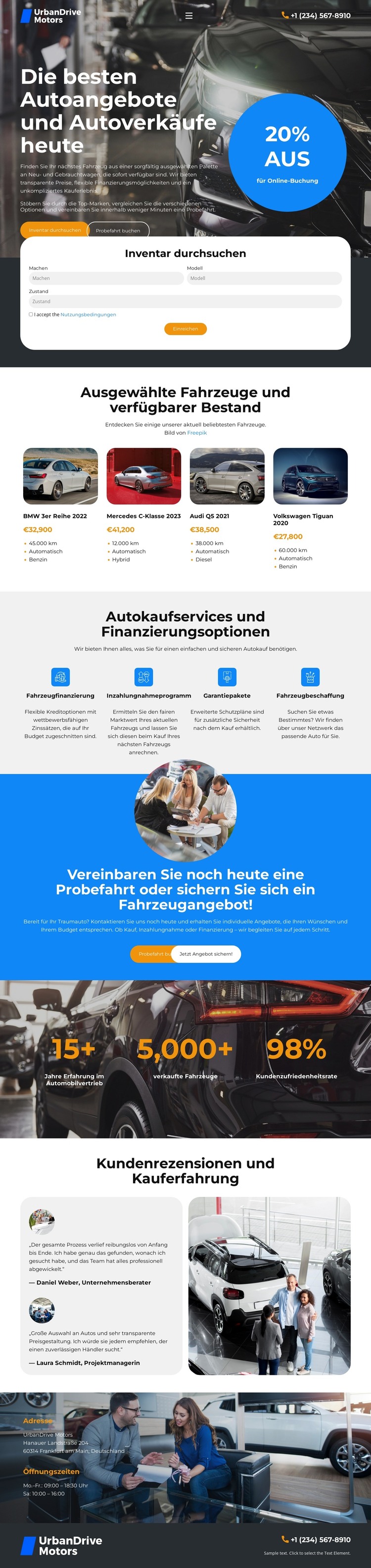 Fahrzeugbestand des Autohändlers HTML-Vorlage