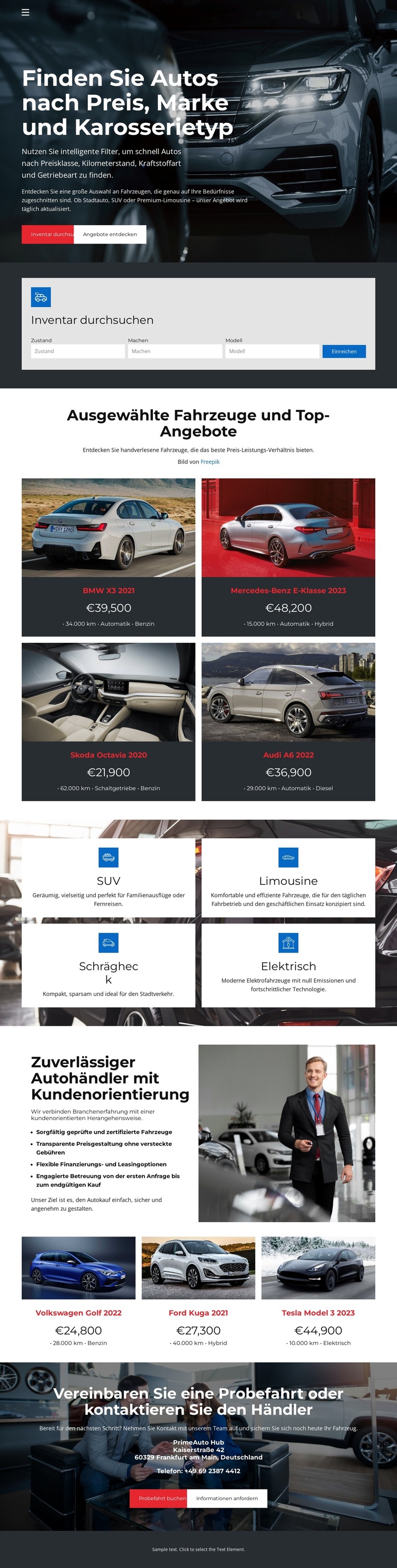 Autohändler-Liste Website-Vorlage