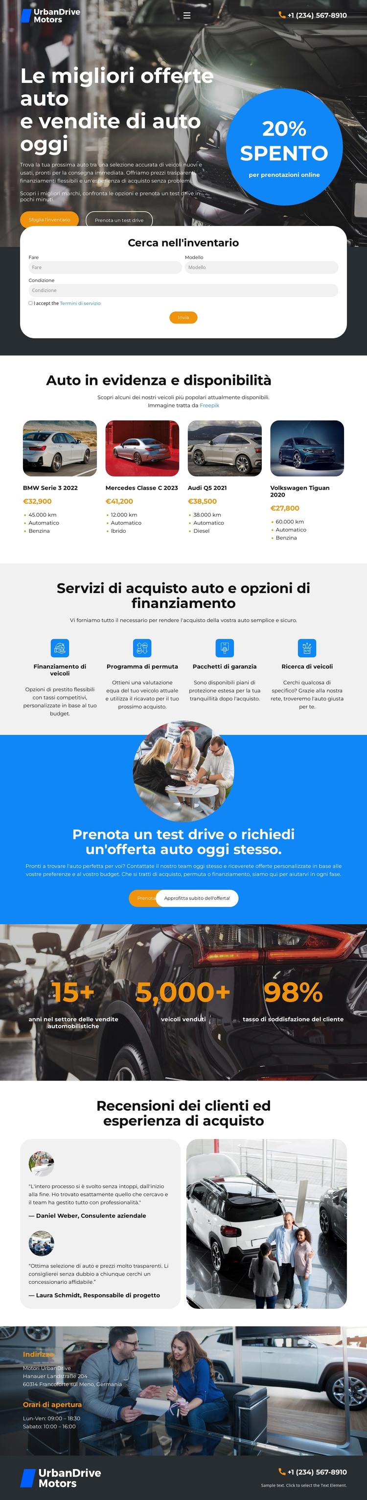 Inventario del concessionario auto Modello HTML