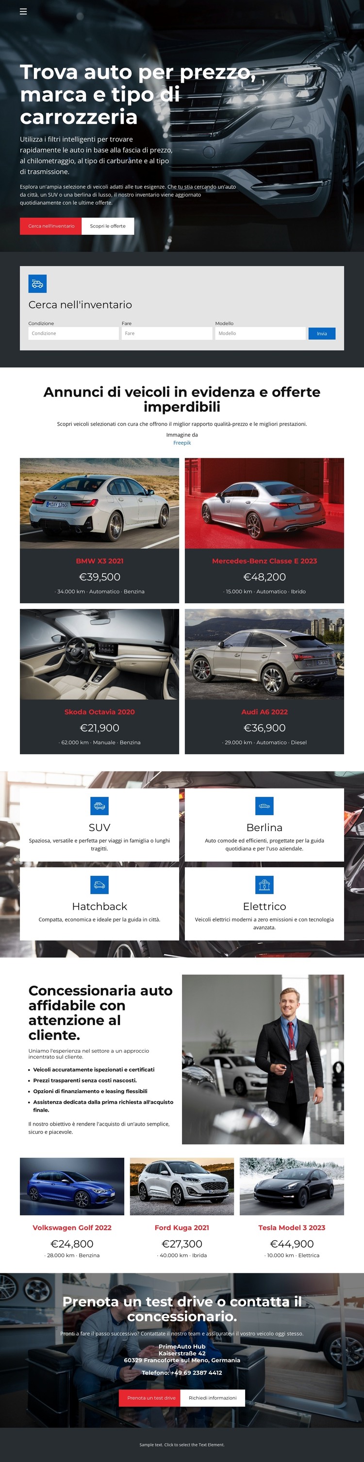 Elenco dei concessionari auto Modello HTML