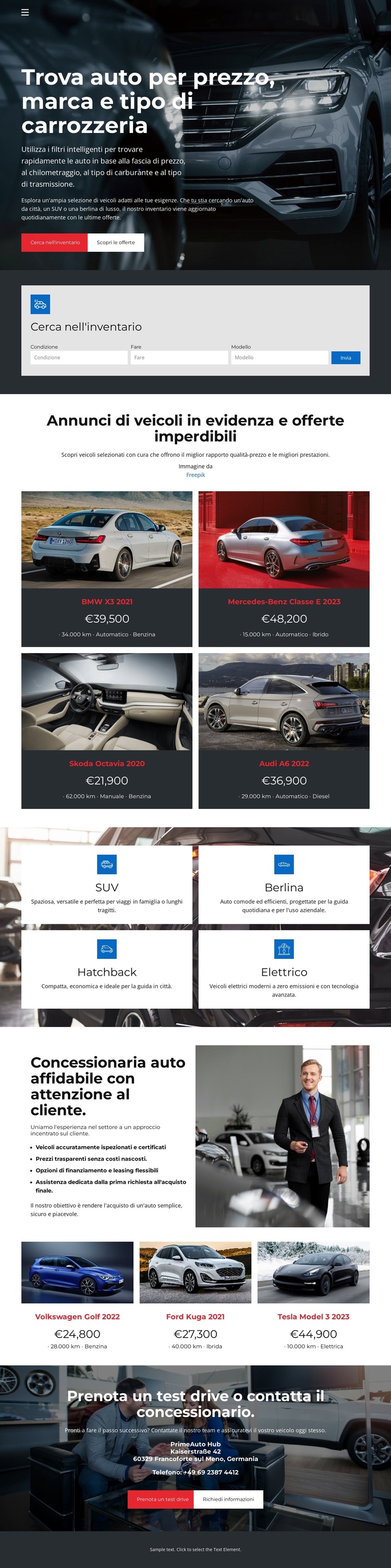 Elenco dei concessionari auto Modello di sito Web