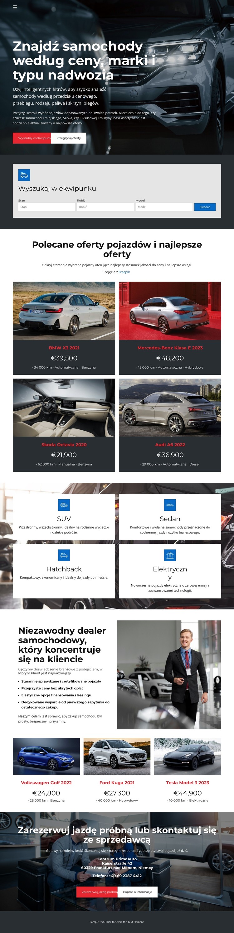 Listy dealerów samochodowych Szablon CSS