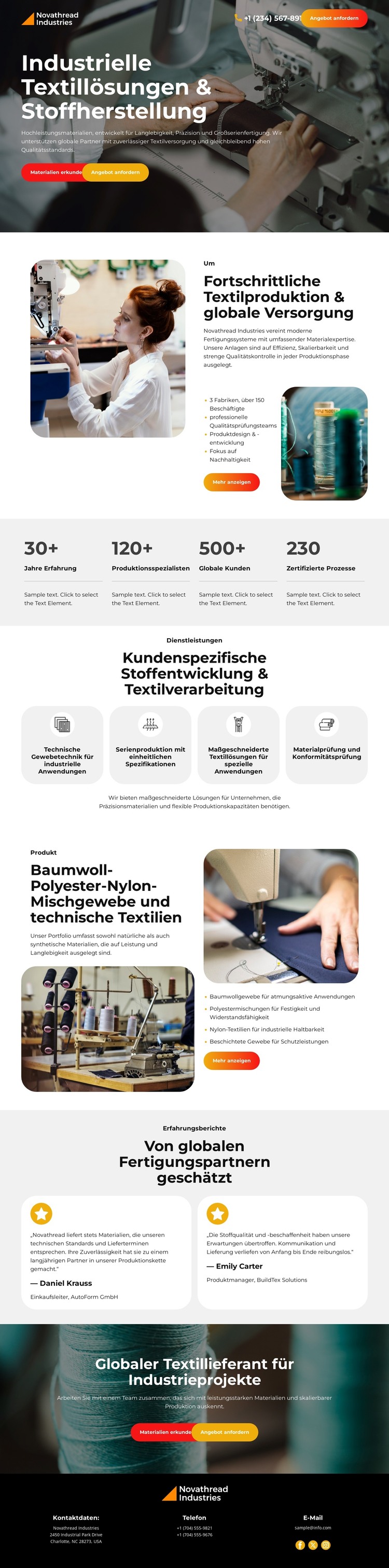 Industrielle Textilherstellung HTML-Vorlage