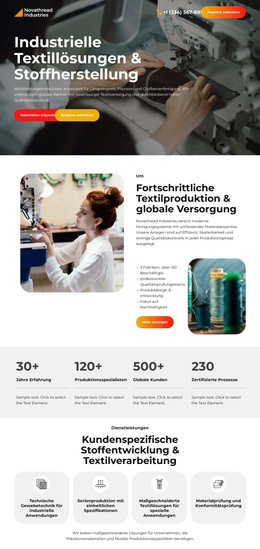 Website-Layout Für Industrielle Textilherstellung