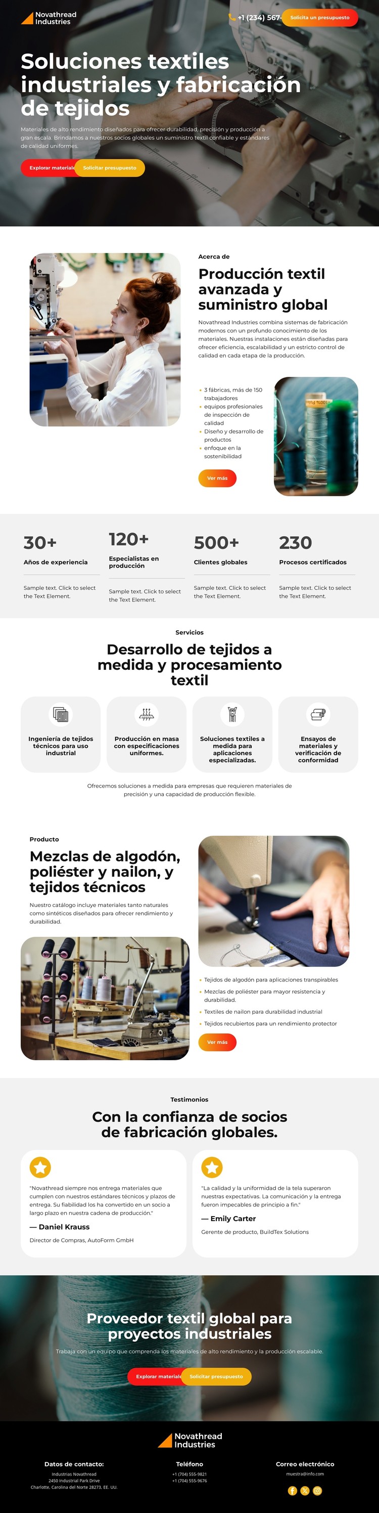 Fabricación de textiles industriales Plantilla CSS