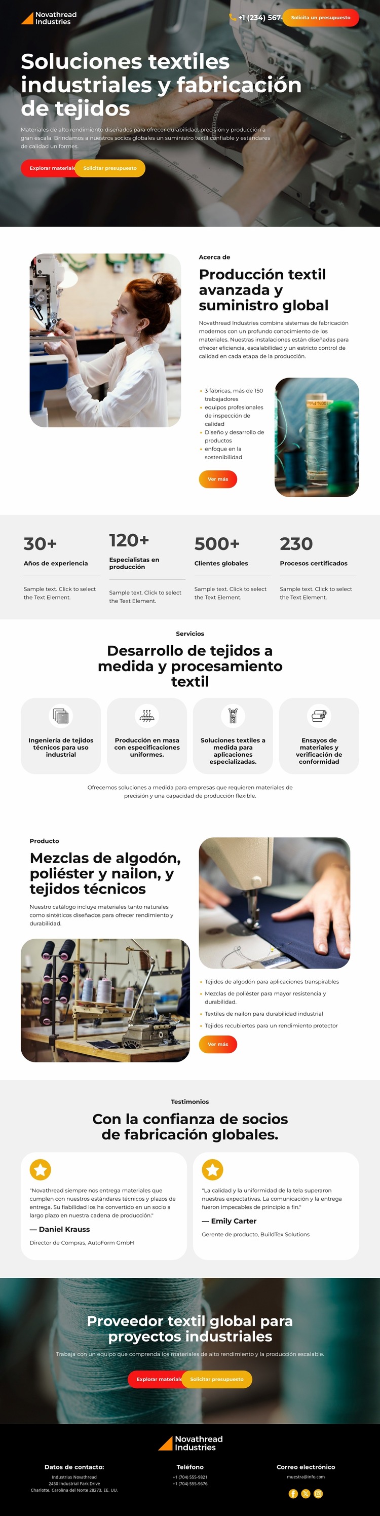Fabricación de textiles industriales Plantilla Joomla
