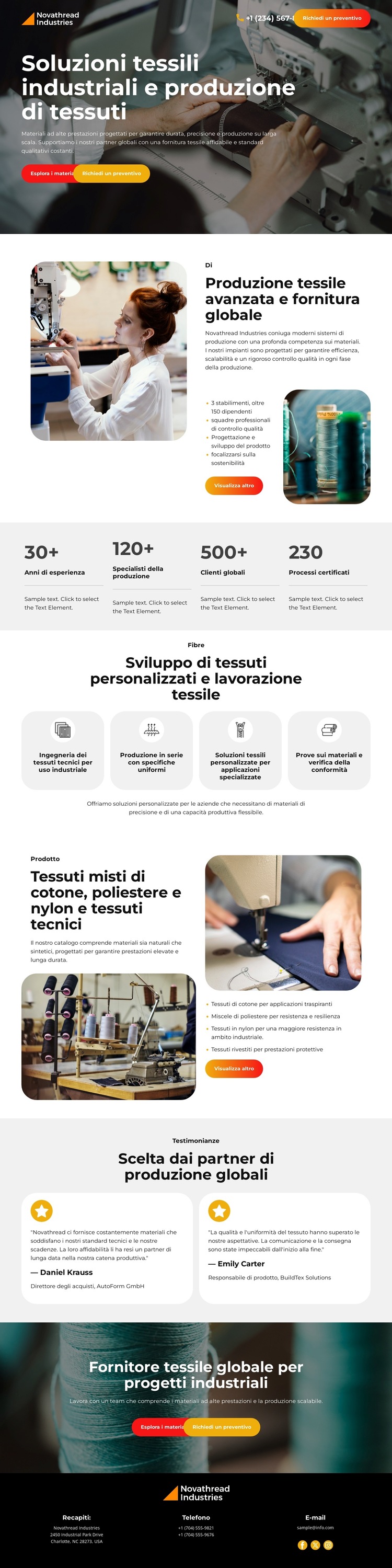 Produzione tessile industriale Modello di sito Web