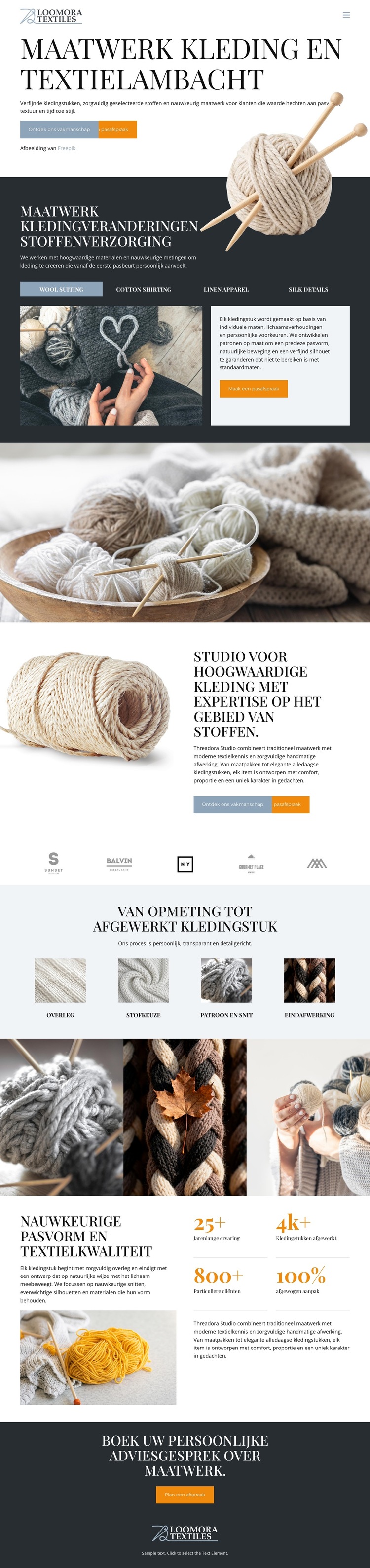 Textielambacht op maat Website sjabloon
