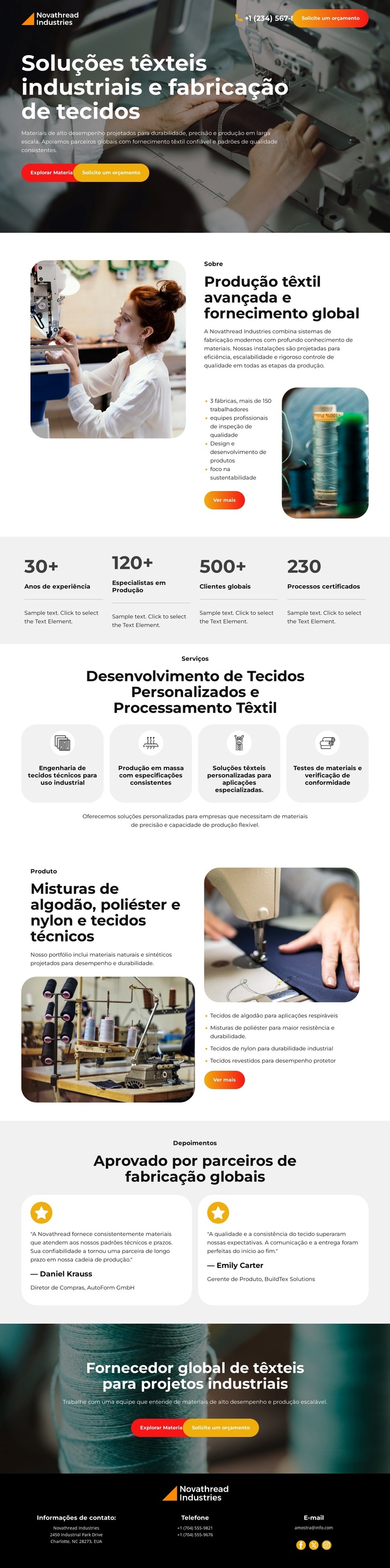 Fabricação de têxteis industriais Modelo de site