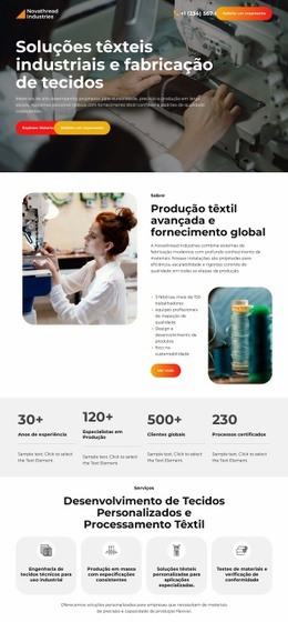 Página De Destino Exclusiva Para Fabricação De Têxteis Industriais