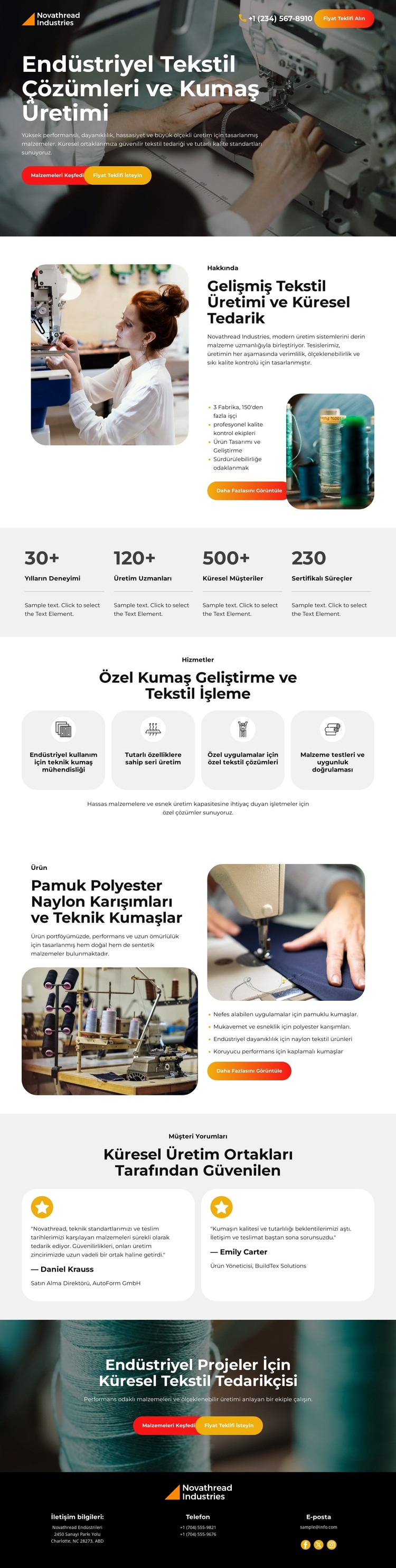 Endüstriyel Tekstil Üretimi HTML Şablonu