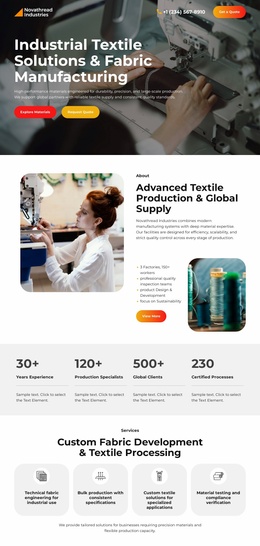 Website Layout For Industrial Textile Manufacturing