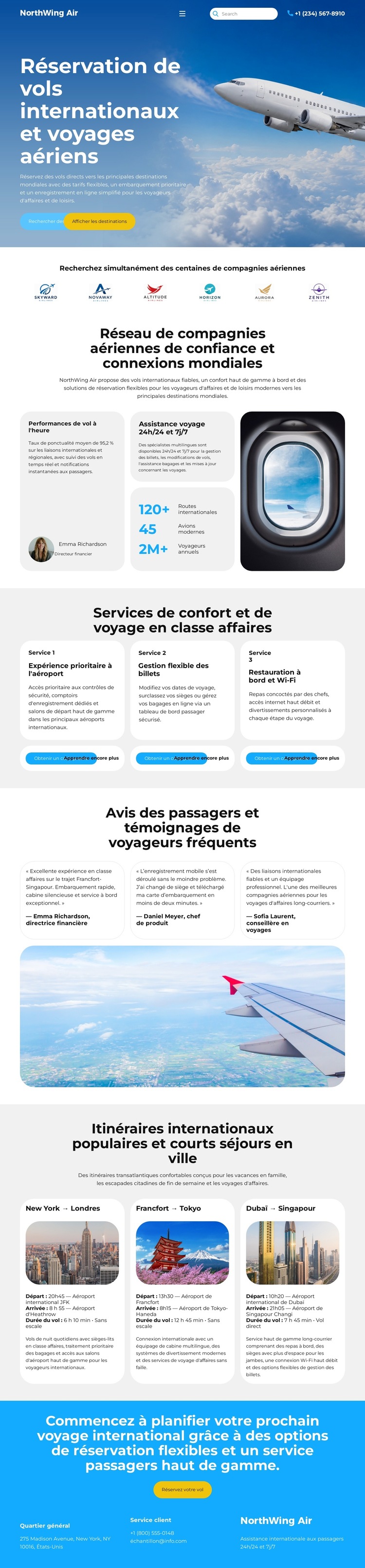Réservation de vols moderne Modèle de site Web