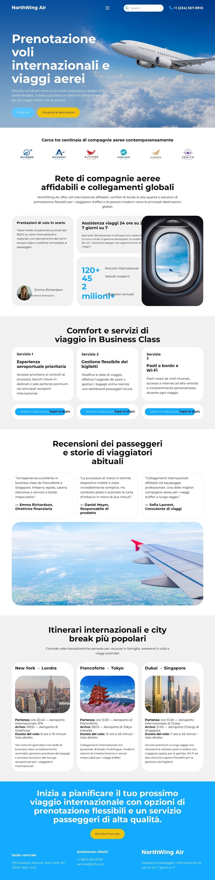 Prenotazione di voli moderni Modello di sito Web