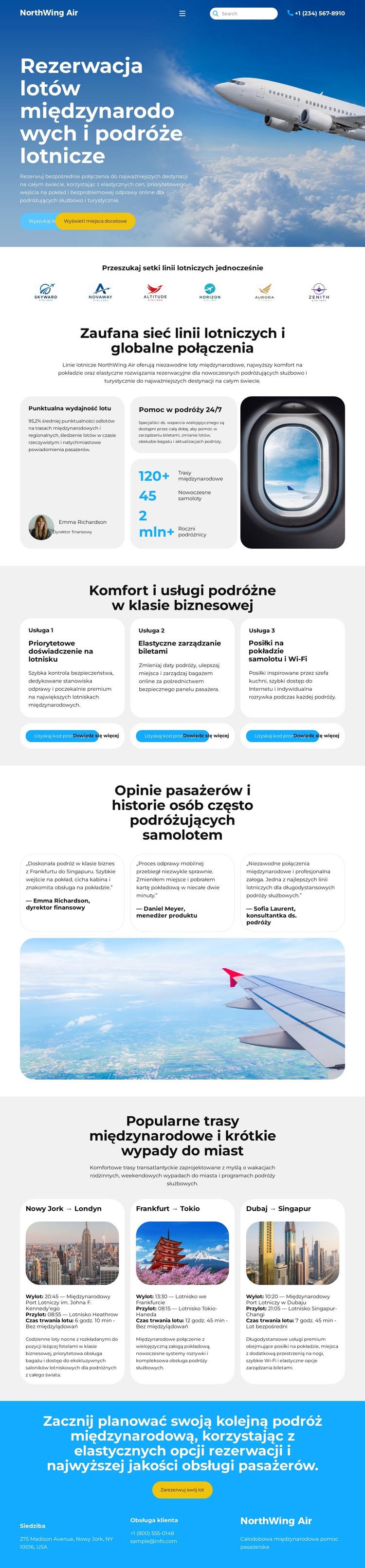 Nowoczesne rezerwacje lotnicze Szablon HTML