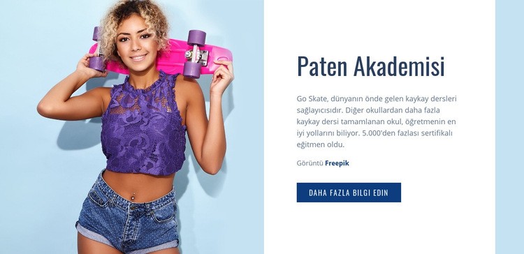 Spor kulübü ve paten akademisi Web Sitesi Mockup'ı