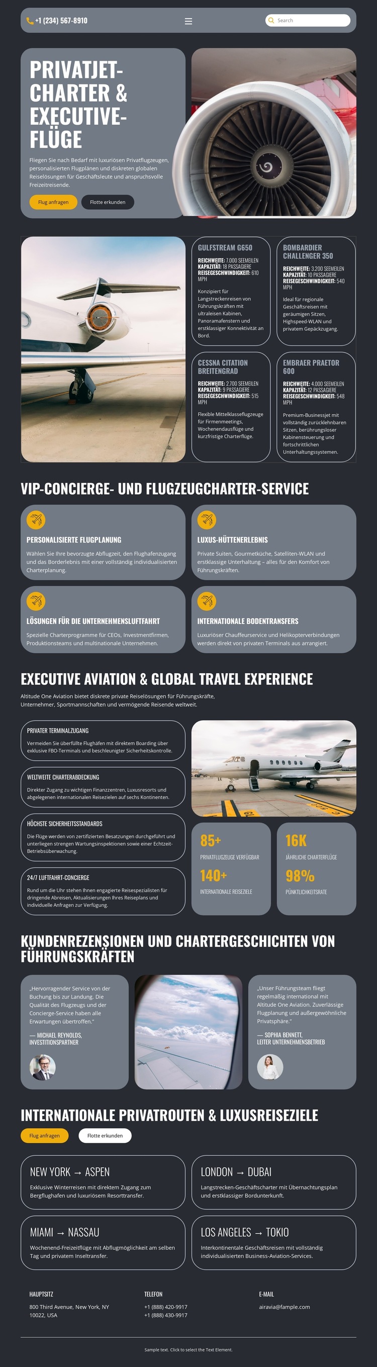 Luxus-Privatjet Website-Vorlage