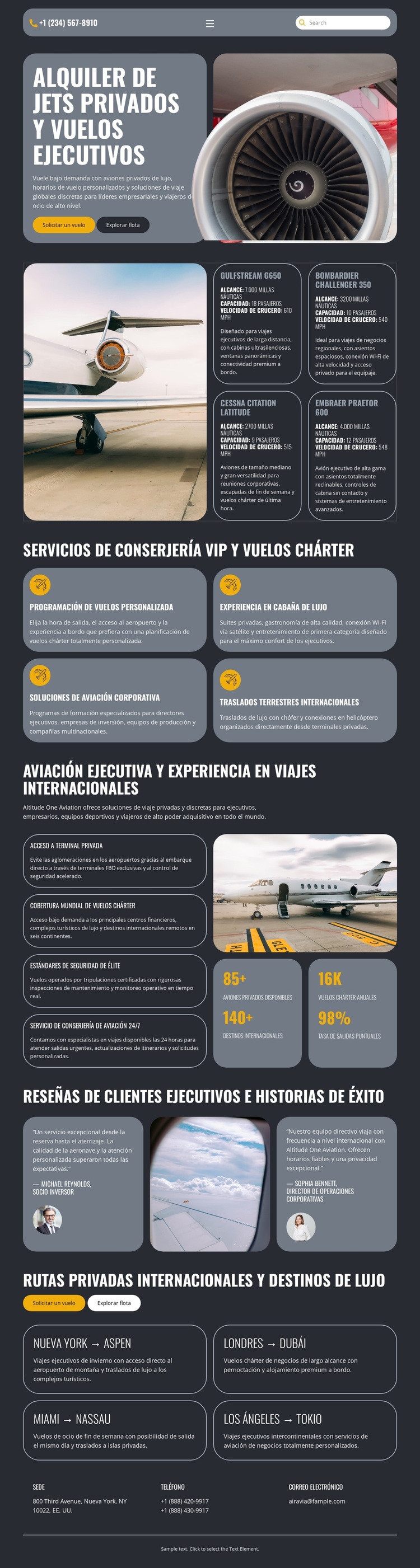 Jet privado de lujo Tema de WordPress