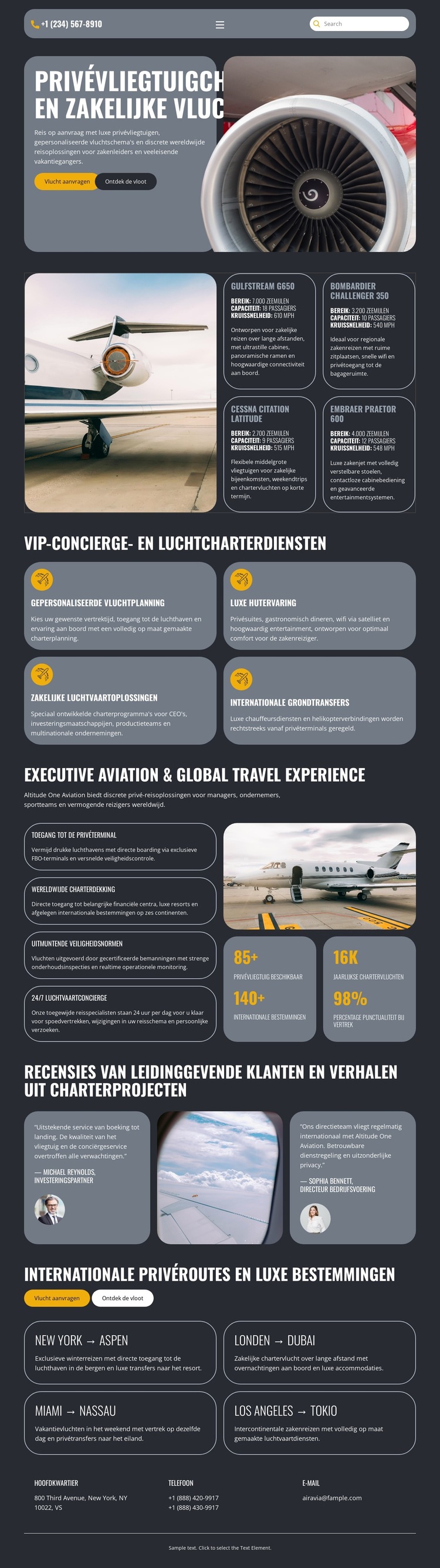 Luxe privéjet Website sjabloon