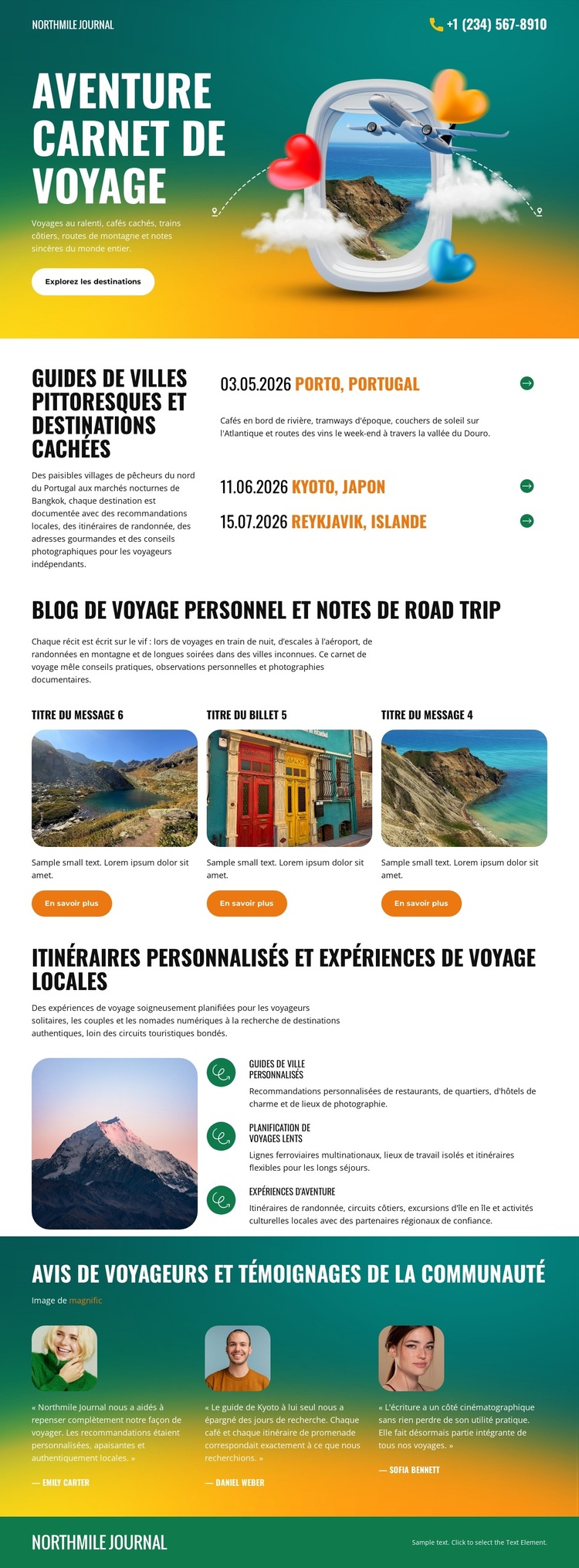Carnet de voyage personnel Modèle de site Web