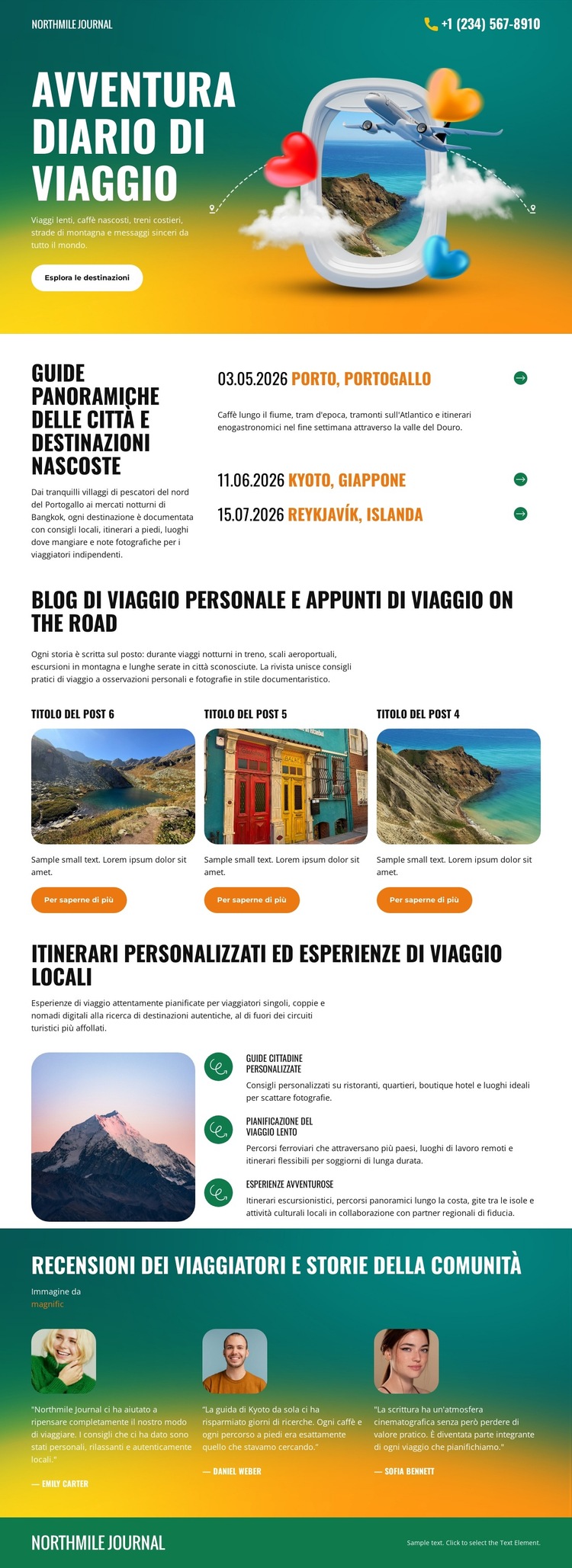 Diario di viaggio personale Modello di sito Web