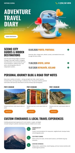 Travel Personal Diary - One Page Template For Any Device