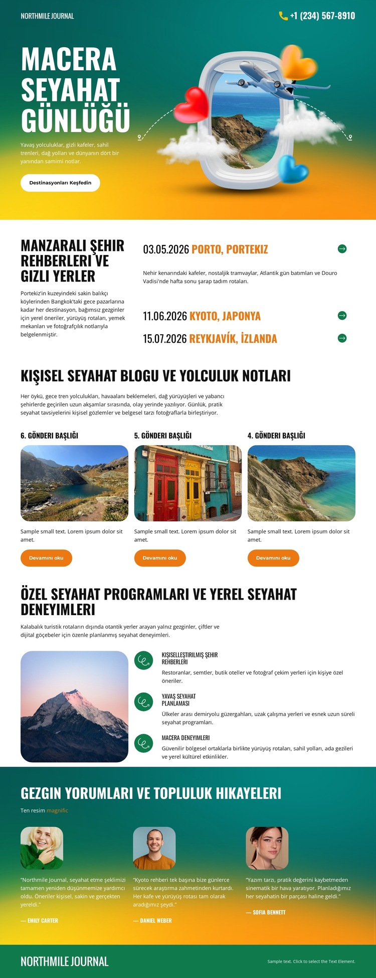 Seyahat Kişisel Günlüğü Web Sitesi Şablonu